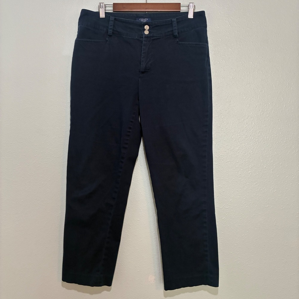 Chaps Petite Navy Blue Chino Pants Double Button Straight Leg 12P